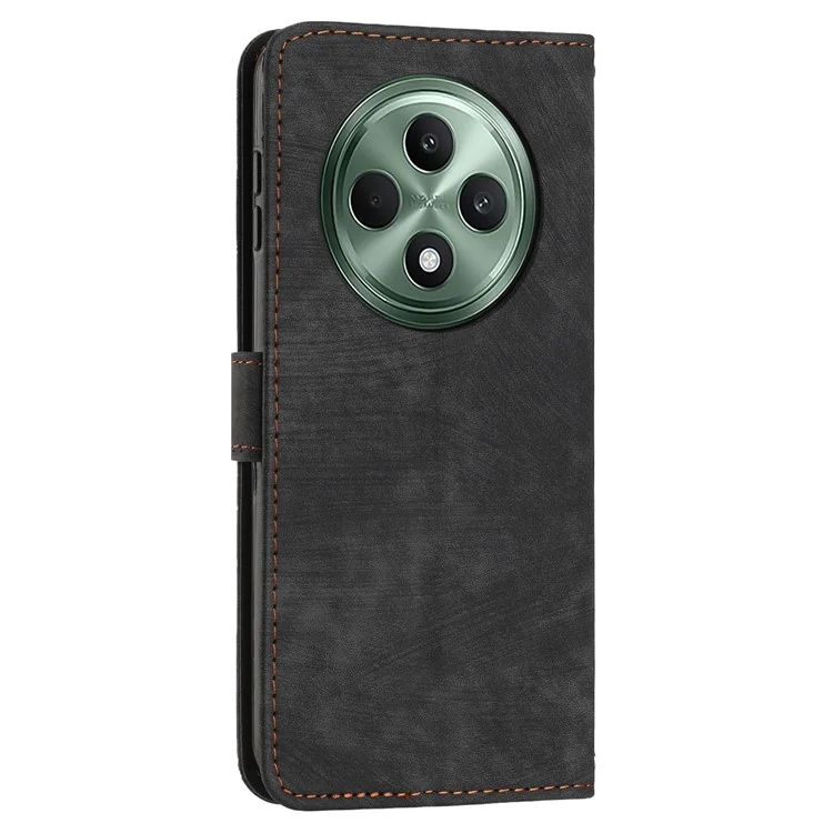 For Oppo Reno12 F 5G Case Shockproof Wallet PU Leather Flip Lines Phone Cover - Black