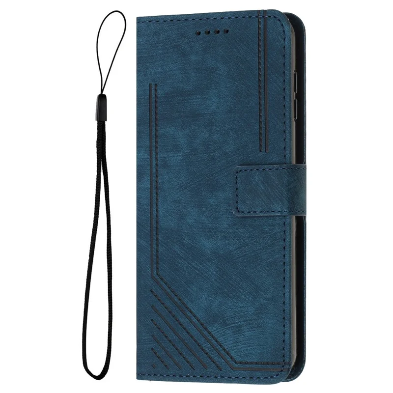 For Oppo Reno12 F 5G Case Shockproof Wallet PU Leather Flip Lines Phone Cover - Sapphire