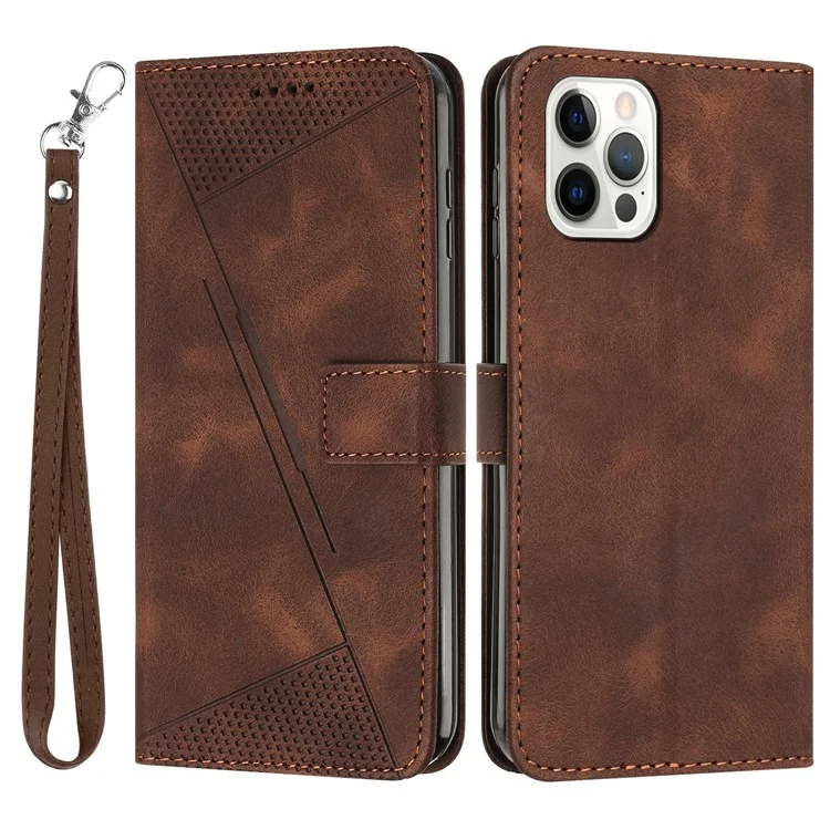 Für iPhone 16 Pro Max Case Triangle Pattern PU Leder Handyhülle mit Handgelenkschlaufe - Braun