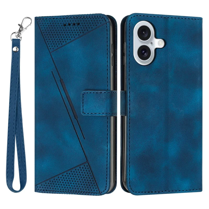 Coque pour iPhone 16 Plus Motif Triangle en cuir artificiel Portefeuille Flip Cover Sac à main - Saphir