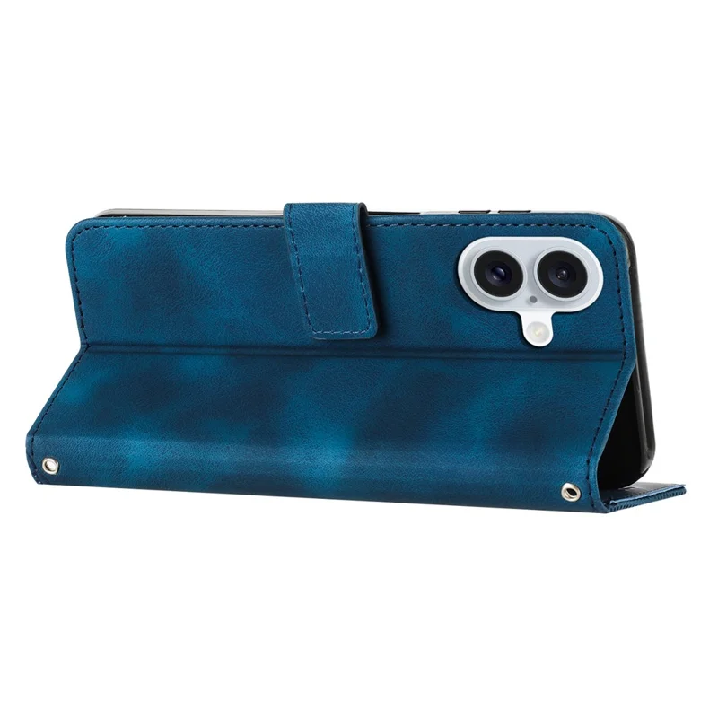 Coque pour iPhone 16 Plus Motif Triangle en cuir artificiel Portefeuille Flip Cover Sac à main - Saphir
