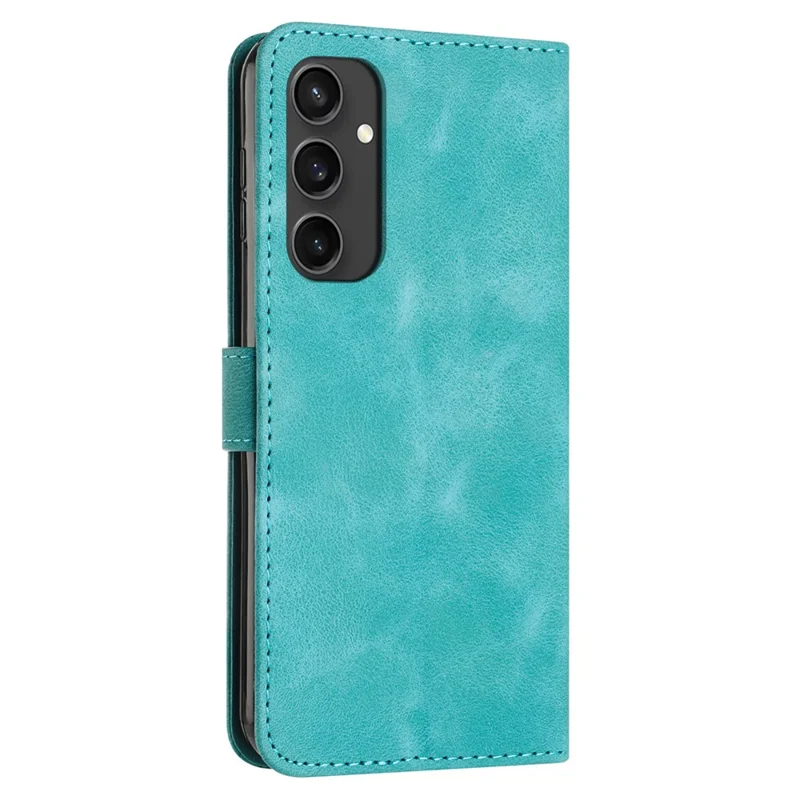 For Samsung Galaxy S24 FE Case Triangle Pattern Leather Phone Cover 3 Card Holder with Strap - Green
