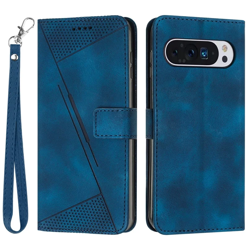 For Google Pixel 10 Pro / 10 / 9 Pro / 9 Phone Case Purse Triangle Pattern Leather Handbag Phone Cover - Sapphire