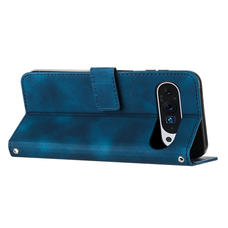 For Google Pixel 10 Pro / 10 / 9 Pro / 9 Phone Case Purse Triangle Pattern Leather Handbag Phone Cover - Sapphire