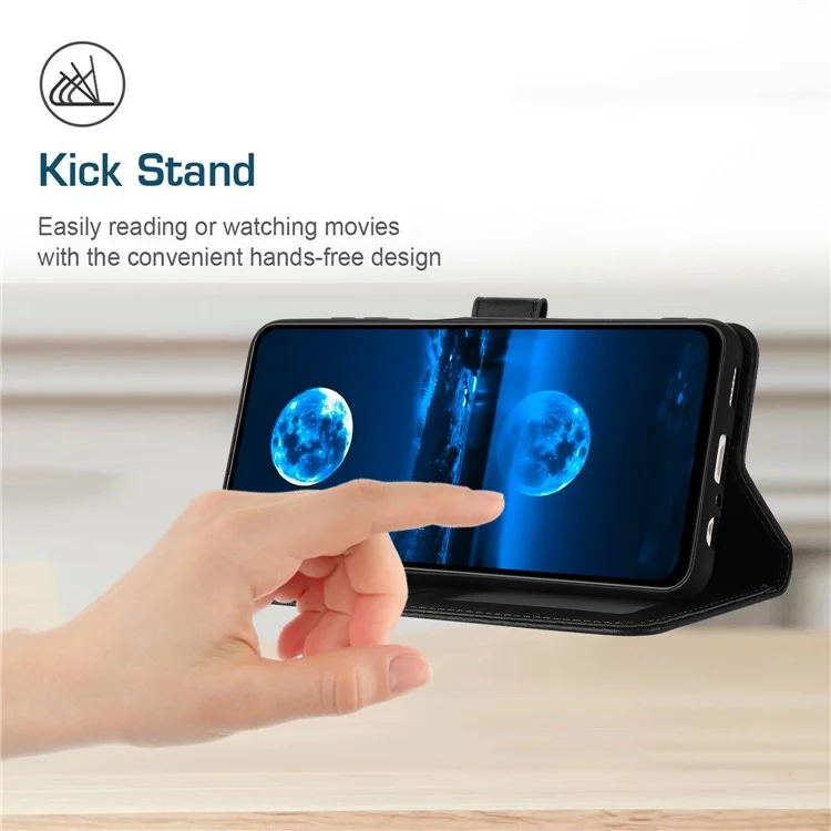 For iPhone 16e Case Calf Texture Leather Wallet Shockproof Flip Cover with Hand Strap - Black