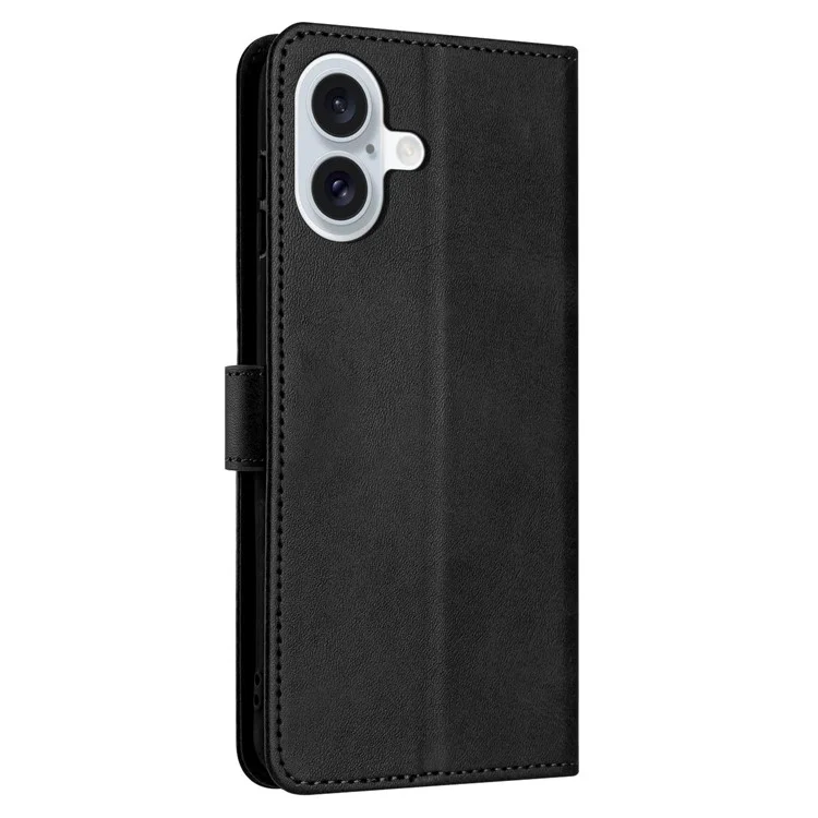For iPhone 16 Plus Case PU Leather Flip Phone Cover Calf Texture Handbag - Black