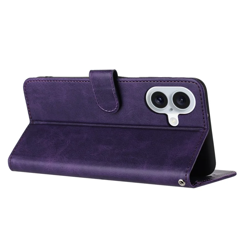 For iPhone 16 Plus Case PU Leather Flip Phone Cover Calf Texture Handbag - Purple