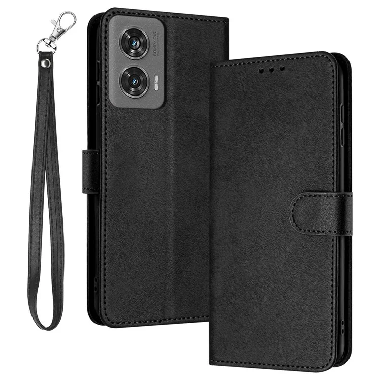 Para Motorola Moto G85 5G Funda Cartera Bolso Textura de Becerro Cubierta de Teléfono de Cuero - Negro
