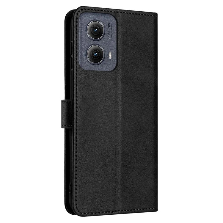 Para Motorola Moto G85 5G Funda Cartera Bolso Textura de Becerro Cubierta de Teléfono de Cuero - Negro