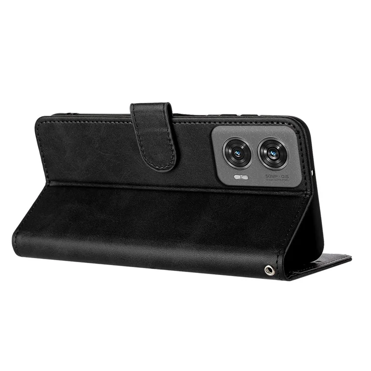 Para Motorola Moto G85 5G Funda Cartera Bolso Textura de Becerro Cubierta de Teléfono de Cuero - Negro