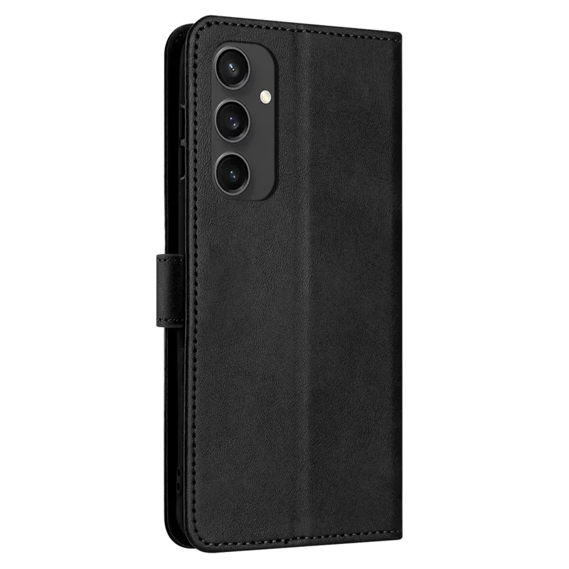 For Samsung Galaxy S24 FE Case PU Leather Purse Calf Texture Phone Cover with Hand Strap - Black