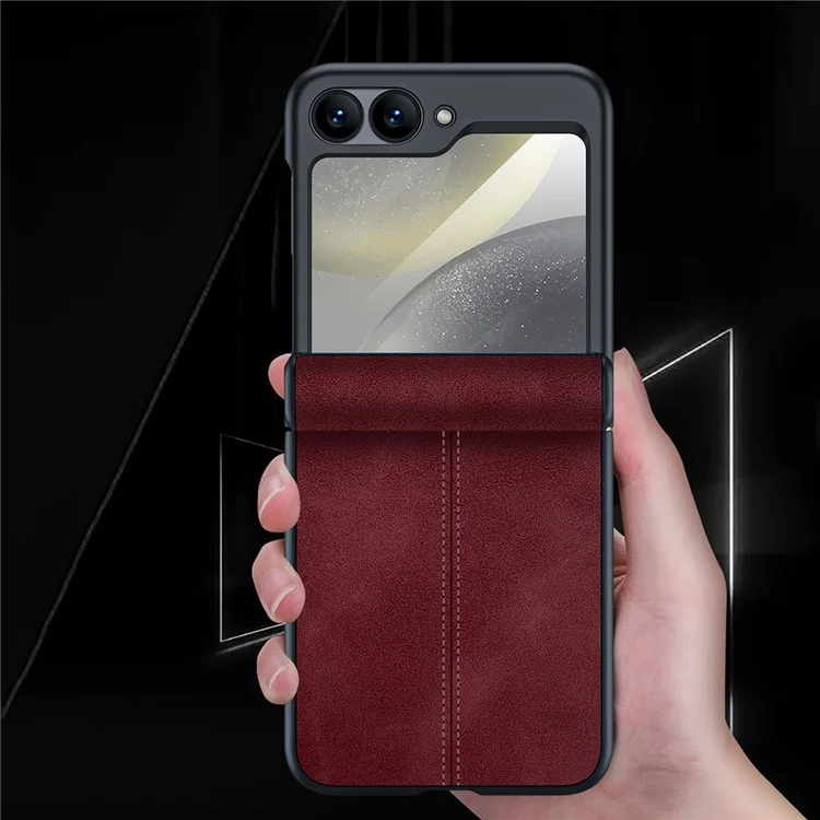 For Samsung Galaxy Z Flip7 FE 5G / Z Flip6 5G Case Hinge Leather+PC Phone Cover with Rear Screen Film - Brown