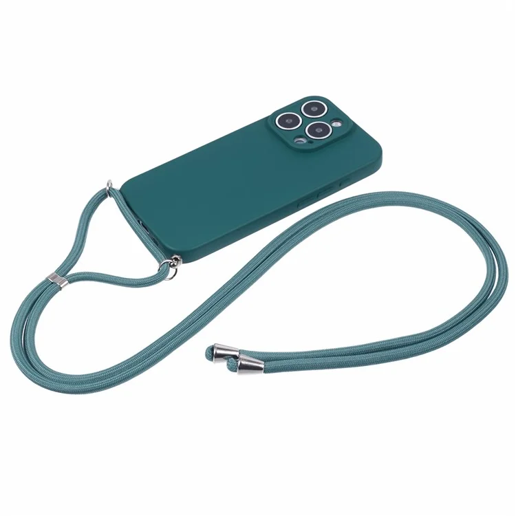 For iPhone 16 Pro Crossbody Case Flexible TPU Fiber Lining Anti-Shock Phone Cover - Army Green