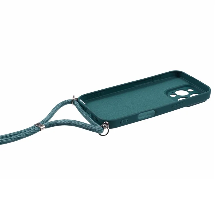 For iPhone 16 Pro Crossbody Case Flexible TPU Fiber Lining Anti-Shock Phone Cover - Army Green