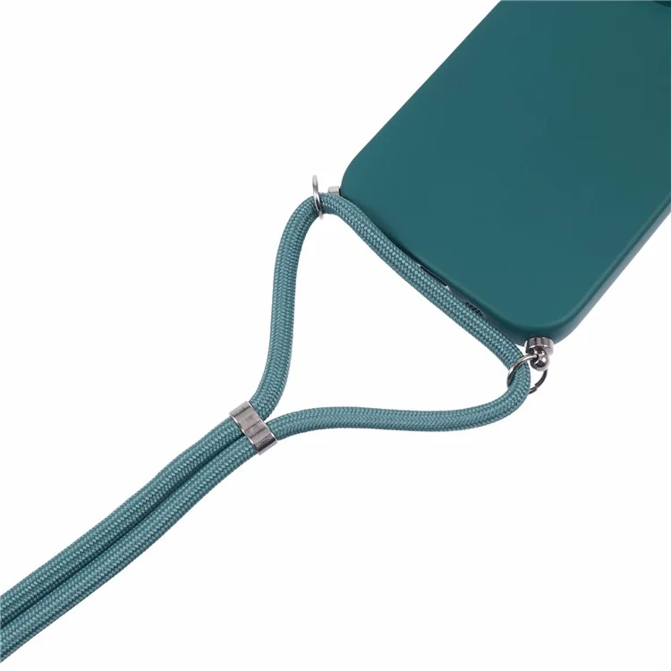 For iPhone 16 Pro Crossbody Case Flexible TPU Fiber Lining Anti-Shock Phone Cover - Army Green