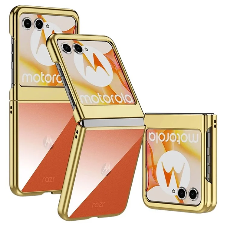 Per Motorola Razr 50 5G Case Electroplating Ultra Thin Transparent PC Phone Cover - Gold