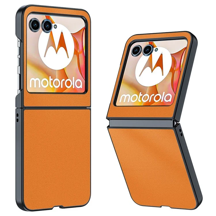 Para Motorola Razr 50 5G Case Ultra Thin Leather Coated Hard PC Folding Phone Cover - Orange