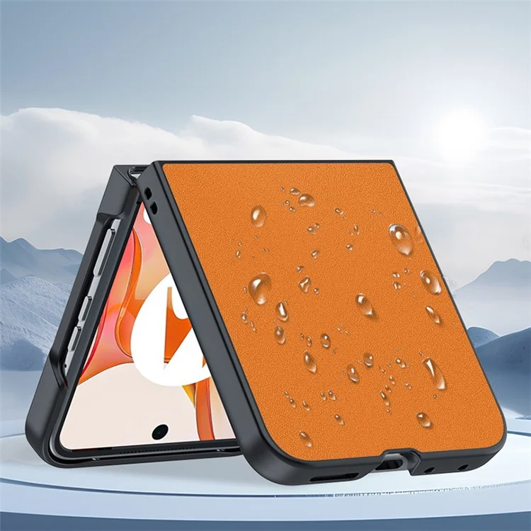 Para Motorola Razr 50 5G Case Ultra Thin Leather Coated Hard PC Folding Phone Cover - Orange