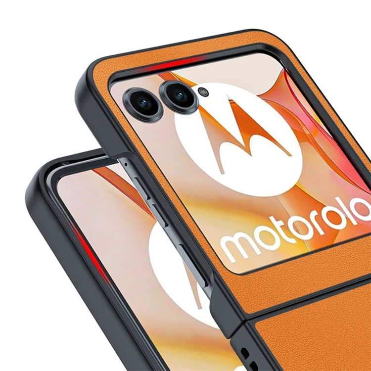Para Motorola Razr 50 5G Case Ultra Thin Leather Coated Hard PC Folding Phone Cover - Orange