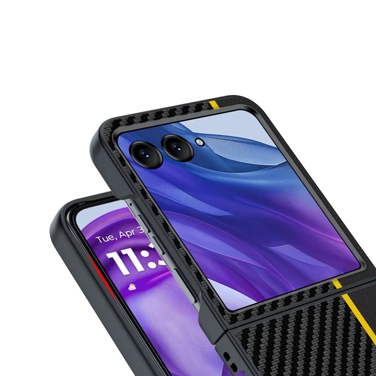 Funda para Motorola Razr 50 Ultra 5G Textura de Fibra de Carbono Anti-Caída Cubierta de Teléfono PC - Rojo Splicing