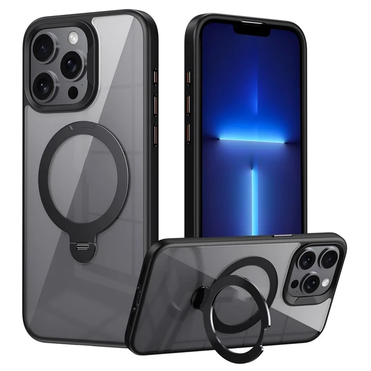 Für iPhone 13 Pro Max Magnetische Hülle Ring Ständer PC+TPU Schutzhülle - Schwarz