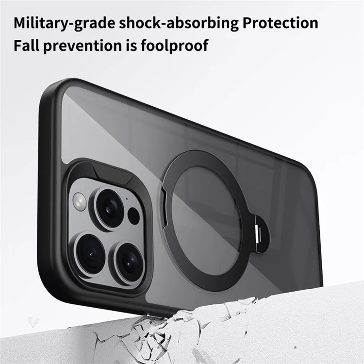 Für iPhone 13 Pro Max Magnetische Hülle Ring Ständer PC+TPU Schutzhülle - Schwarz
