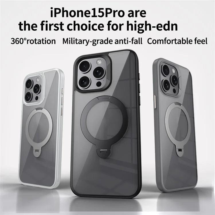 Pour iPhone 14 Pro Étui de support magnétique PC+TPU Housse de téléphone compatible avec MagSafe - Gris