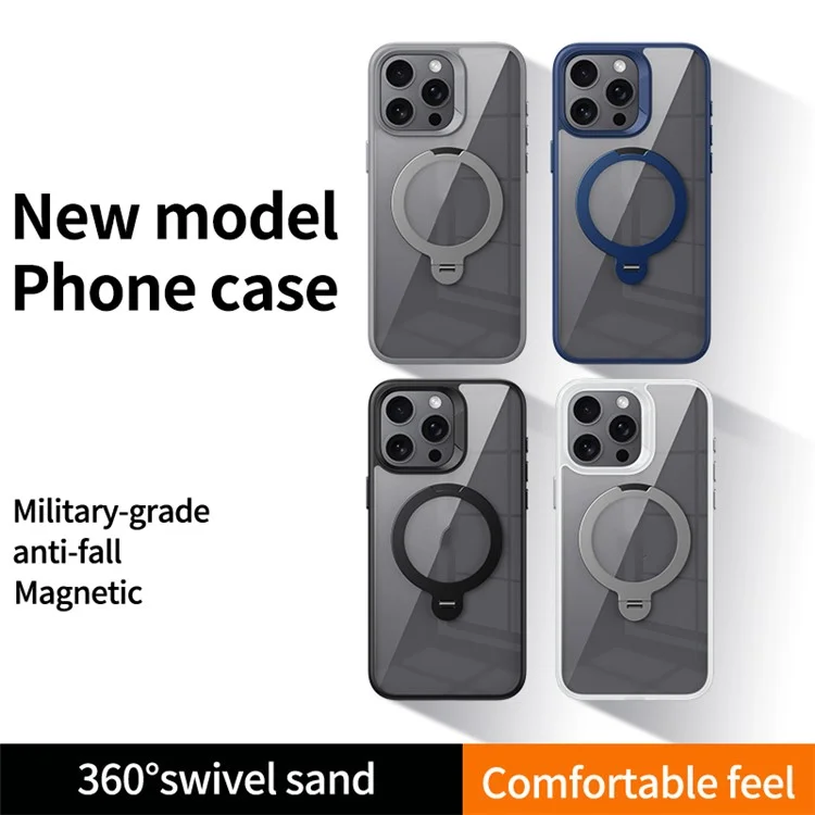 Pour iPhone 14 Pro Étui de support magnétique PC+TPU Housse de téléphone compatible avec MagSafe - Gris