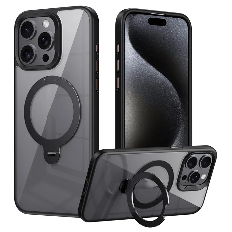 Für iPhone 14 Pro Max Magnetische Hülle PC+TPU Kickstand Stoßfester Telefonschutz - Schwarz