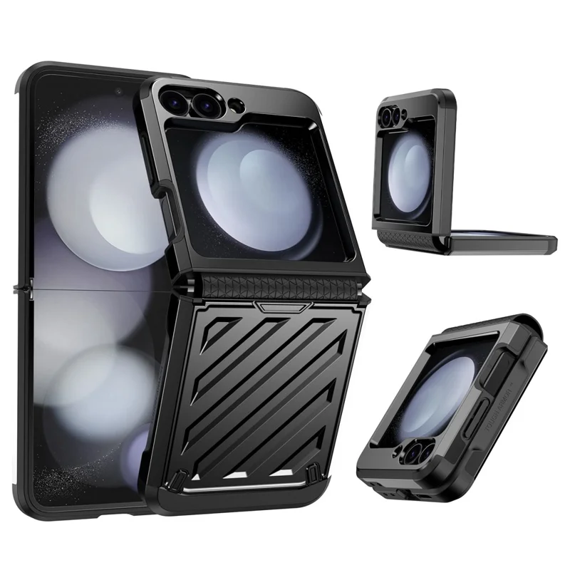 For Samsung Galaxy Z Flip5 5G Case Hinge Protection TPU+PC Electroplating Cover - Black