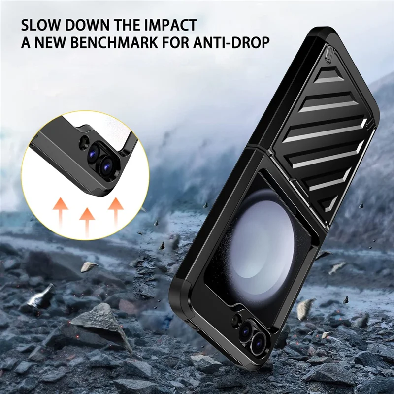 For Samsung Galaxy Z Flip5 5G Case Hinge Protection TPU+PC Electroplating Cover - Black