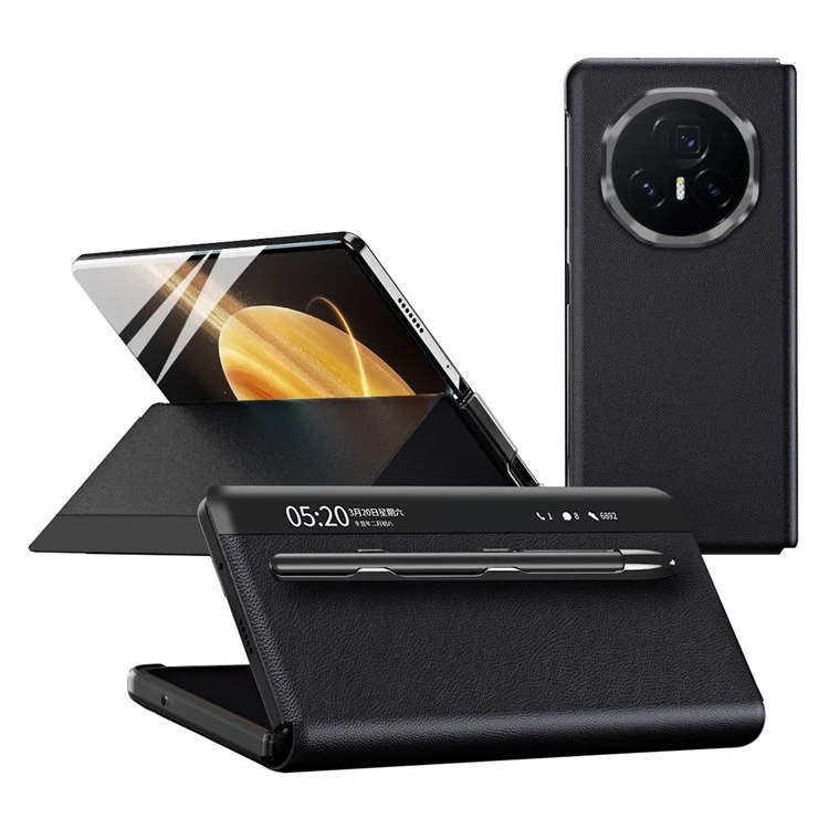 Pour Honor Magic V3 5G Case View Window PU Leather Phone Cover with Stylus - Black
