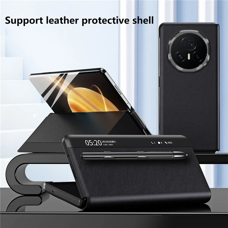 Pour Honor Magic V3 5G Case View Window PU Leather Phone Cover with Stylus - Black