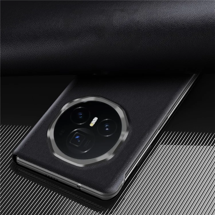 Pour Honor Magic V3 5G Case View Window PU Leather Phone Cover with Stylus - Black
