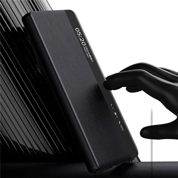 Pour Honor Magic V3 5G Case View Window PU Leather Phone Cover with Stylus - Black