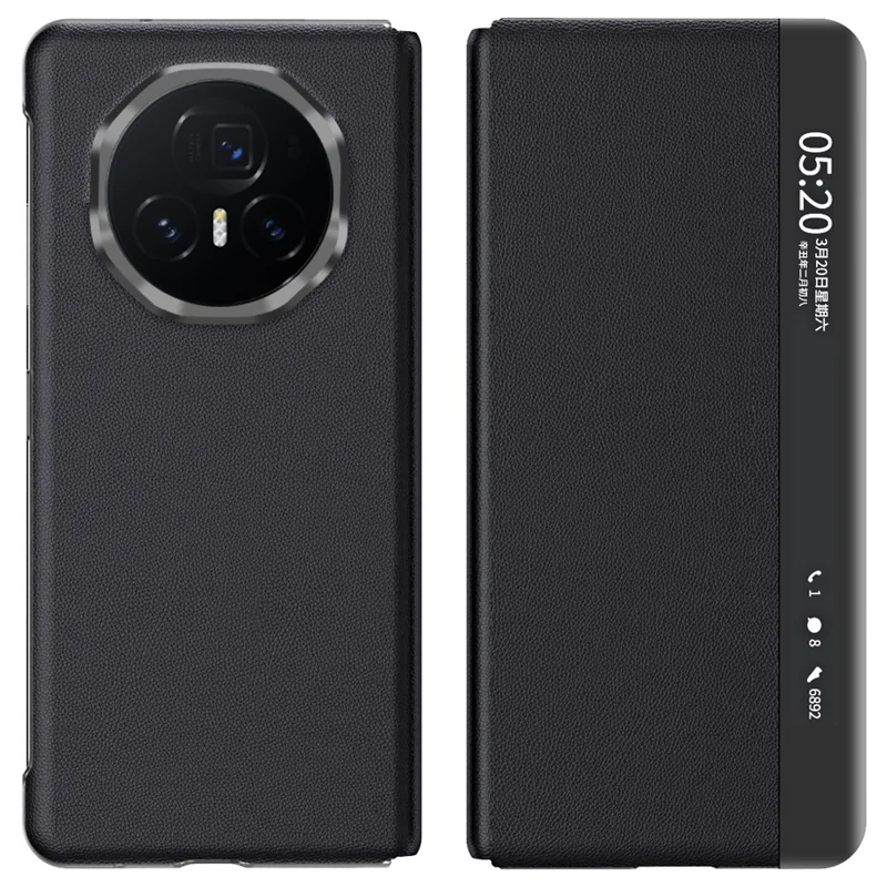 For Honor Magic V3 5G Case View Window PU Leather Stand Smart Phone Cover - Black