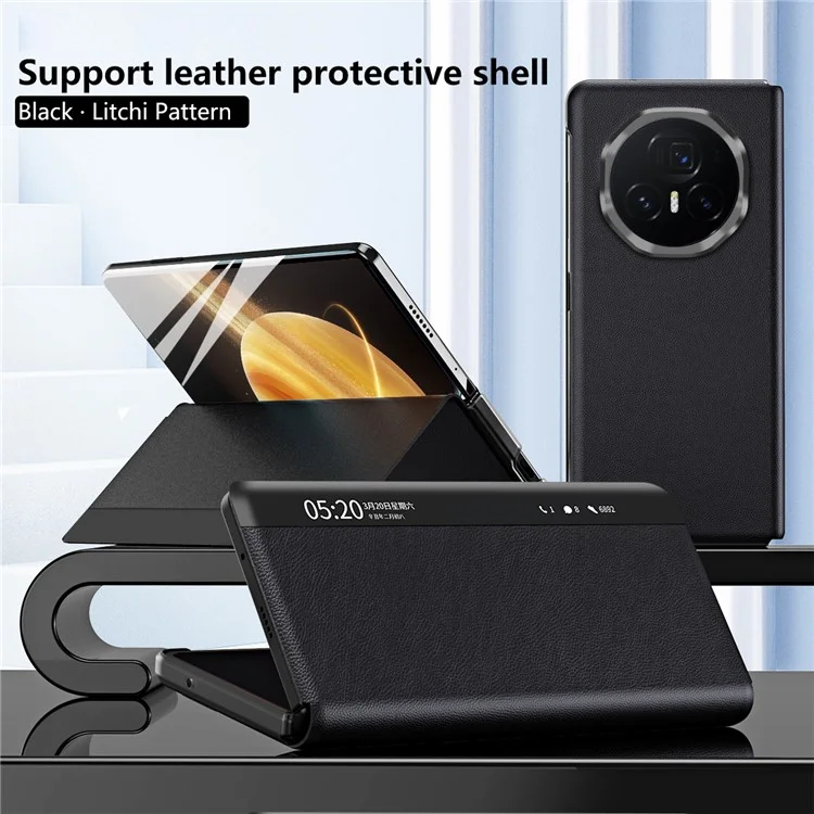 For Honor Magic V3 5G Case View Window PU Leather Stand Smart Phone Cover - Black