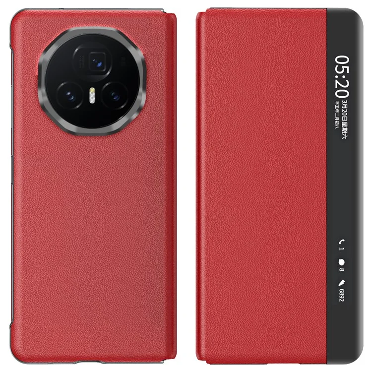For Honor Magic V3 5G Case View Window PU Leather Stand Smart Phone Cover - Red