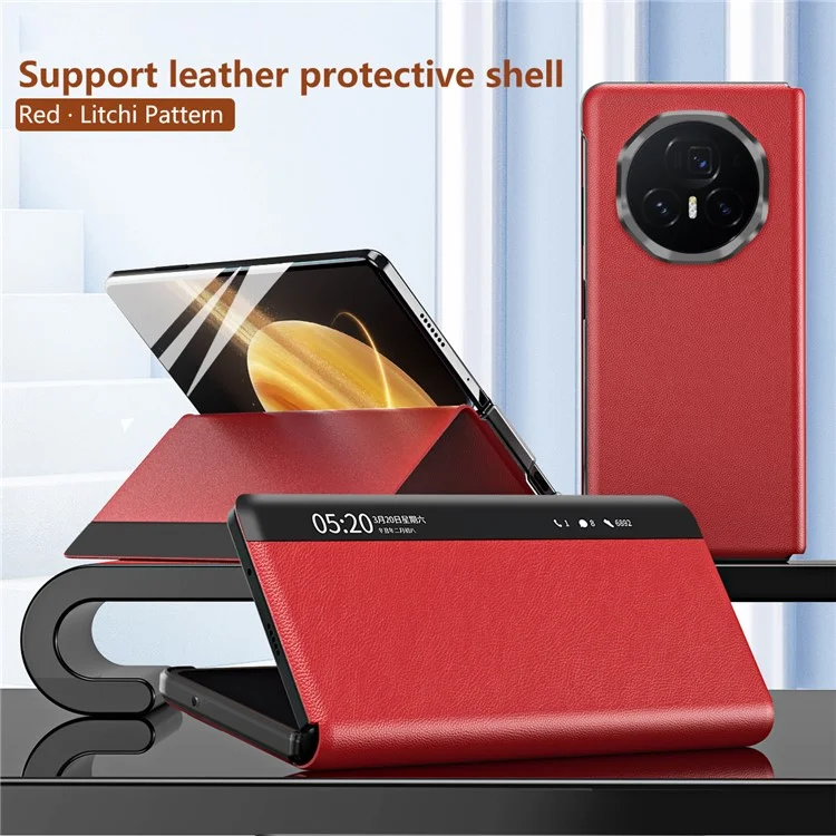 For Honor Magic V3 5G Case View Window PU Leather Stand Smart Phone Cover - Red