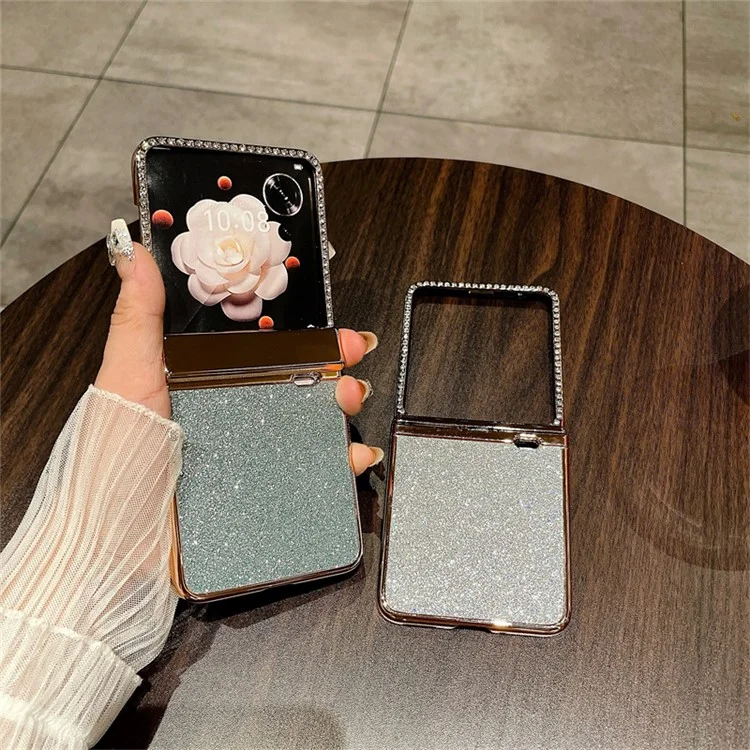 Case Flip 5G For Honor Magic V Hinge Protection Rhinestone Glitter PC Phone Cover - Preto
