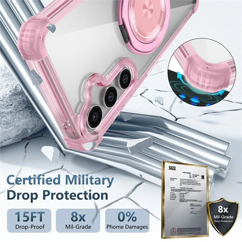 For Samsung Galaxy S23 FE Magnetic Case Invisible Ring Holder PC+TPU Phone Cover - Transparent Pink