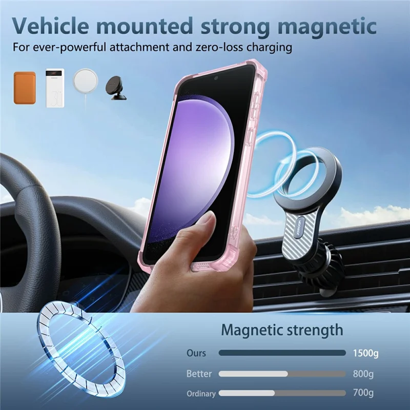 For Samsung Galaxy S23 FE Magnetic Case Invisible Ring Holder PC+TPU Phone Cover - Transparent Pink