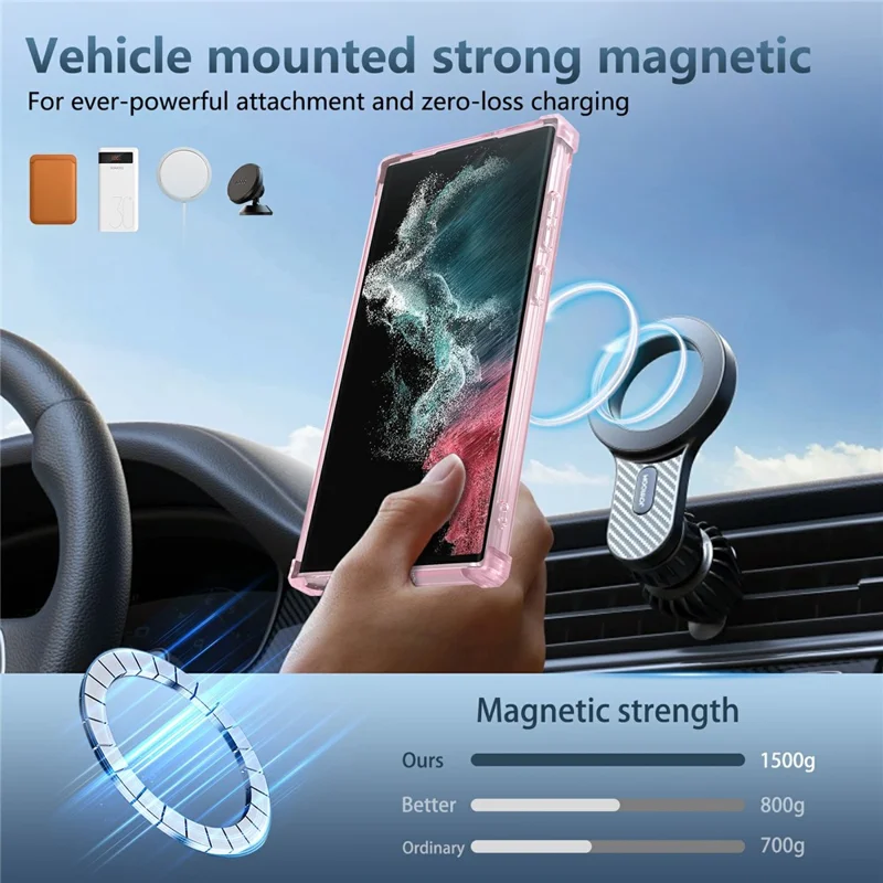 Per Samsung Galaxy S22 Ultra 5G Case Rotatable Magnetic Kickstand PC+TPU Phone Cover - Trasparente Rosa