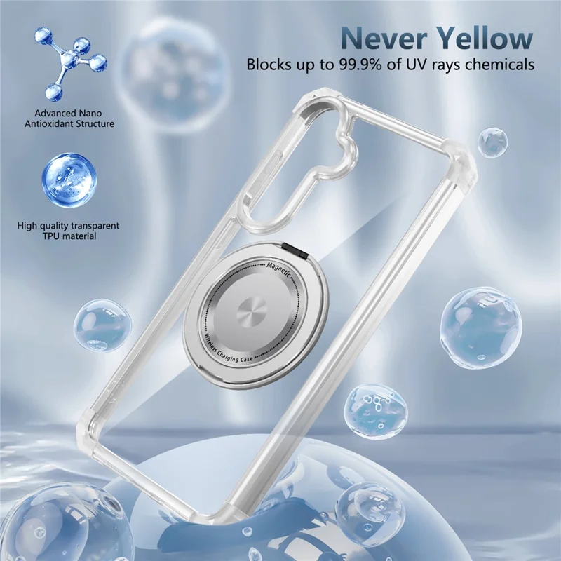 For Samsung Galaxy S24+ Magnetic Case Ring Holder PC+TPU Military Grade Protective Phone Cover - Transparent