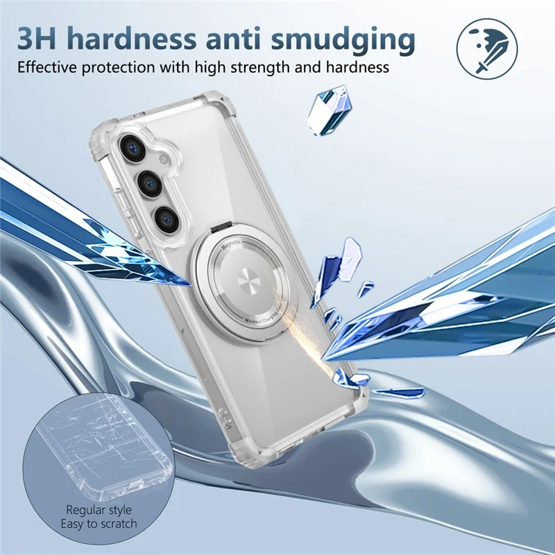 For Samsung Galaxy S24+ Magnetic Case Ring Holder PC+TPU Military Grade Protective Phone Cover - Transparent