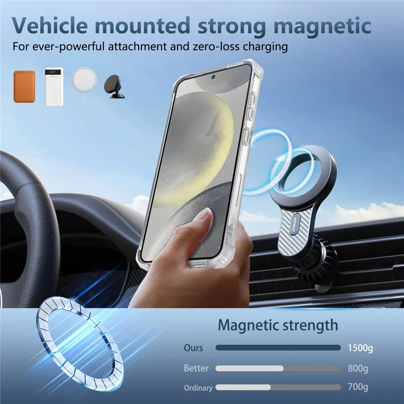 For Samsung Galaxy S24+ Magnetic Case Ring Holder PC+TPU Military Grade Protective Phone Cover - Transparent