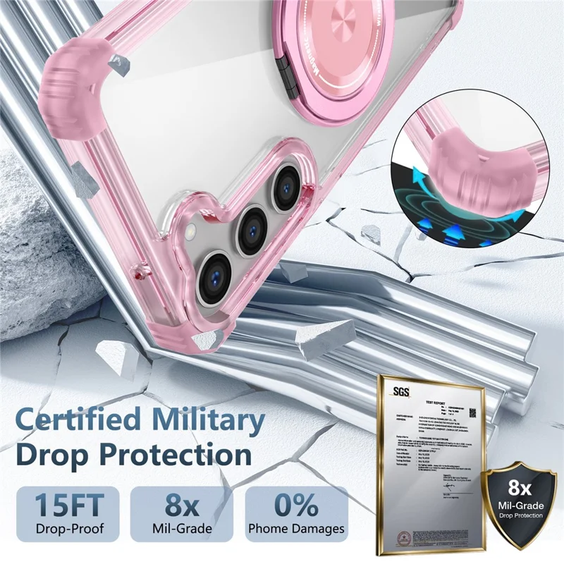 For Samsung Galaxy S23+ Case Magnetic Case Ring Holder PC+TPU Phone Cover - Transparent Pink