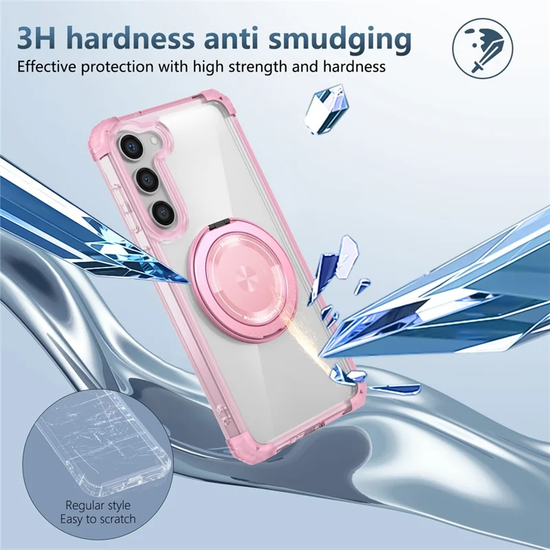 For Samsung Galaxy S23+ Case Magnetic Case Ring Holder PC+TPU Phone Cover - Transparent Pink