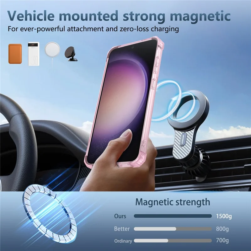 For Samsung Galaxy S23+ Case Magnetic Case Ring Holder PC+TPU Phone Cover - Transparent Pink