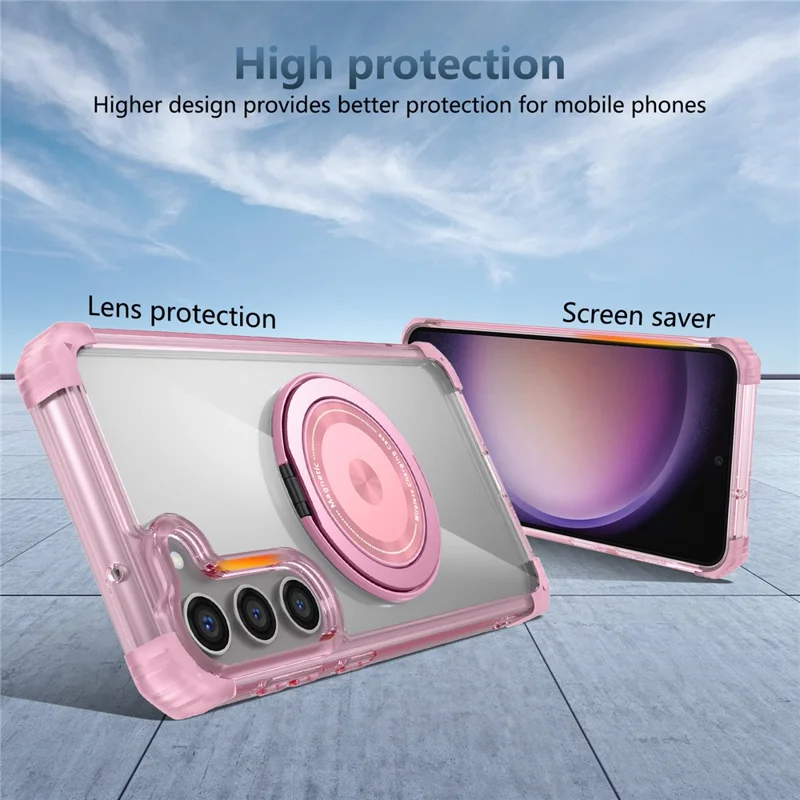 For Samsung Galaxy S23+ Case Magnetic Case Ring Holder PC+TPU Phone Cover - Transparent Pink